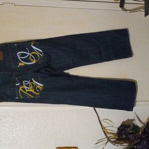 Men's Roca Wear Blue Jeans with Yellow and White Accents size 40